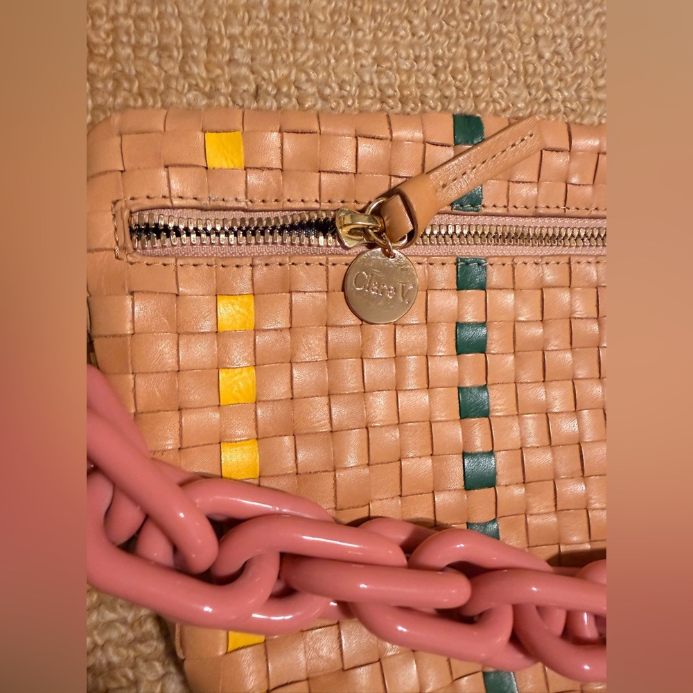Clare V Grande Fanny in Bisque Check sold with detachable pink chain strap - Picture 7 of 16